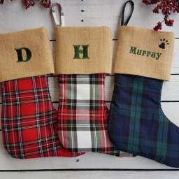Plaid Christmas Stockings, Family Tartan Burlap Cuff Stockings - thumbnail 2