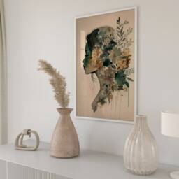 Floral Woman Portrait Print Modern Ai Watercolor Art - thumbnail 3