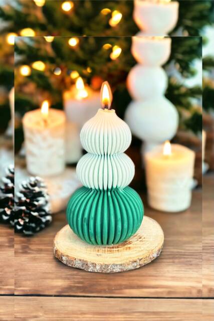 Large Christmas Tree Candles, Green Decor, Winter Candle, Housewarming Gift, Christmas Gift For Her, Holiday Candle, Festive Candle - image 1