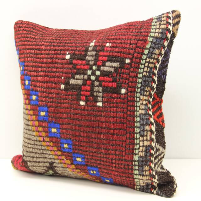 Handmade Kilim Pillow Cover 16x16, Retro Boho Home Decor - image 1