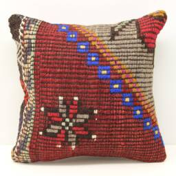 Handmade Kilim Pillow Cover 16x16, Retro Boho Home Decor - thumbnail 2