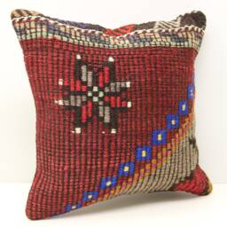 Handmade Kilim Pillow Cover 16x16, Retro Boho Home Decor - thumbnail 3