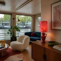 Maximalist Table Lamp in Red & Pink. Graphic Lamp. Designer Lighting - thumbnail 3