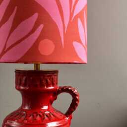 stylized Table Lamp Made From A Vintage Vase in Red. Tall Shade Pink, Red, & Orange. 55cm High - thumbnail 2