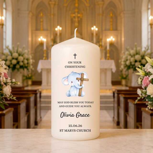 Personalised Christening Candle - On Your Day Baby Gift Custom Name & Date Keepsake Colours - image 1