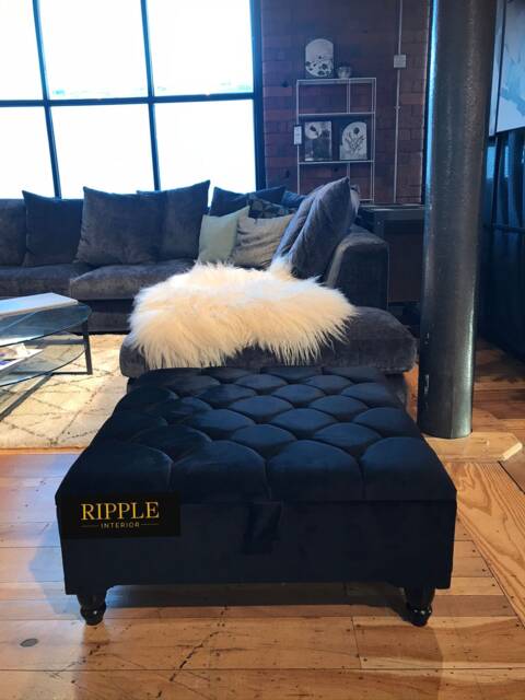 Handcrafted Black Ottoman Footstool Storage Coffee Table- Plush Velvet Living Room Footrest - image 1