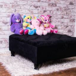 Handcrafted Black Ottoman Footstool Storage Coffee Table- Plush Velvet Living Room Footrest - thumbnail 4