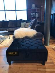 Handcrafted Black Ottoman Footstool Storage Coffee Table- Plush Velvet Living Room Footrest - thumbnail 1