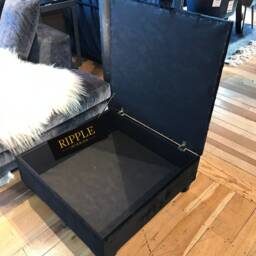 Handcrafted Black Ottoman Footstool Storage Coffee Table- Plush Velvet Living Room Footrest - thumbnail 3