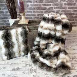 Italian Wolf Striped Faux Fur Throw - Double-Sided Luxury Blanket - thumbnail 2