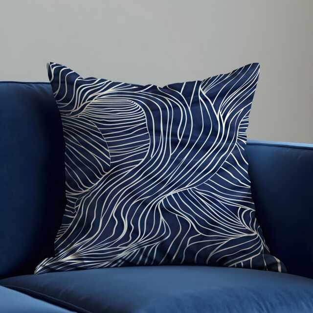 Navy Blue Abstract Wave Throw Pillow Cover, Modern Line Art Cushion Case For Sofa Or Bed, Minimalist Coastal Home Decor Accent - image 1