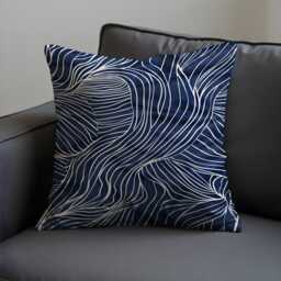 Navy Blue Abstract Wave Throw Pillow Cover, Modern Line Art Cushion Case For Sofa Or Bed, Minimalist Coastal Home Decor Accent - thumbnail 3