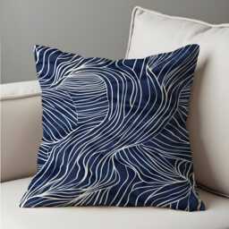 Navy Blue Abstract Wave Throw Pillow Cover, Modern Line Art Cushion Case For Sofa Or Bed, Minimalist Coastal Home Decor Accent - thumbnail 4