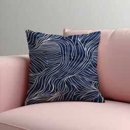 Navy Blue Abstract Wave Throw Pillow Cover, Modern Line Art Cushion Case For Sofa Or Bed, Minimalist Coastal Home Decor Accent - thumbnail 2