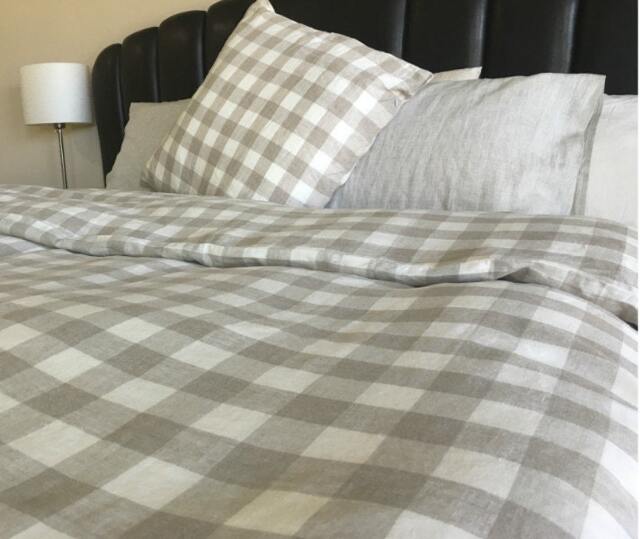 Buffalo Check Duvet Cover Set in Natural Linen, Plaid Duvet Cover Twin, Queen, King Size, Linen Bedding - image 1