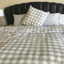 Buffalo Check Duvet Cover Set in Natural Linen, Plaid Duvet Cover Twin, Queen, King Size, Linen Bedding - thumbnail 2