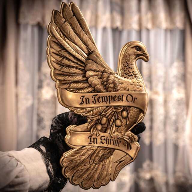 Gothic Dove Plaque - Aged Gold Resin Gallery Wall Art - image 1