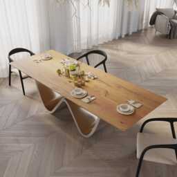 Hardwood Oak Modern Dining Table 069 With A Stainless Steel Base - thumbnail 2