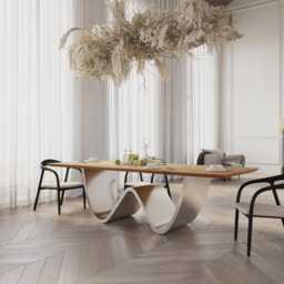 Hardwood Oak Modern Dining Table 069 With A Stainless Steel Base