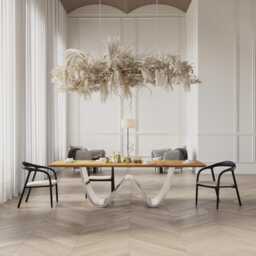 Hardwood Oak Modern Dining Table 069 With A Stainless Steel Base - thumbnail 3