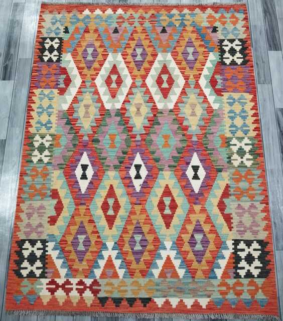 Kilim Rug Classic, Handmade Artisan Afghan Turkish, Scandinavian, Navajo, Bohemian Flatweave, Natural Wool 201x152 cm - image 1