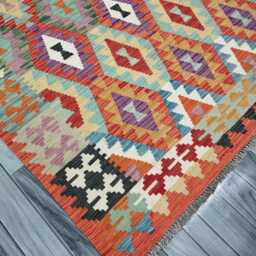 Kilim Rug Classic, Handmade Artisan Afghan Turkish, Scandinavian, Navajo, Bohemian Flatweave, Natural Wool 201x152 cm - thumbnail 3