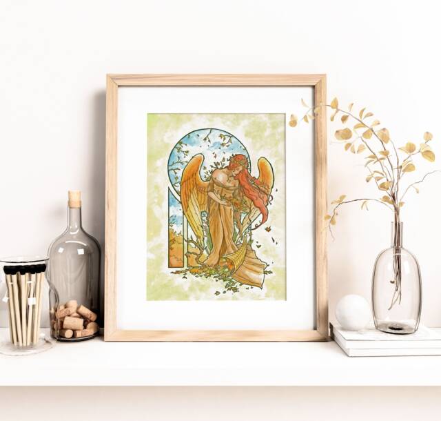 Angel Of Autumn Harvest Goddess With Wheat Crown & Cornucopia Angels The Seasons Series Mucha Inspired Art Nouveau Fine Print - image 1