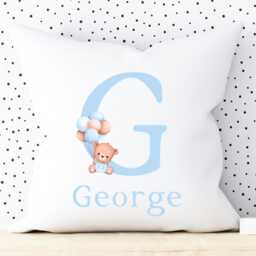 Boy Teddy Bear Baby Gift, Blue Cushion, Personalised Name Nursery Balloon Decor, Gift Nephew - thumbnail 4