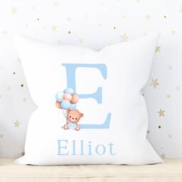 Boy Teddy Bear Baby Gift, Blue Cushion, Personalised Name Nursery Balloon Decor, Gift Nephew - thumbnail 2