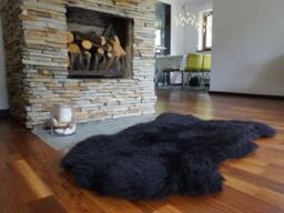 "Sheepskin Black Throw Genuine Leather Color Wool Carpet Decorative Rug 46""x 26" - thumbnail 1