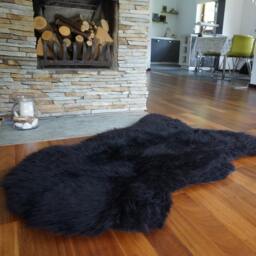 "Sheepskin Black Throw Genuine Leather Color Wool Carpet Decorative Rug 46""x 26" - thumbnail 2