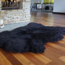 "Sheepskin Black Throw Genuine Leather Color Wool Carpet Decorative Rug 46""x 26" - thumbnail 3