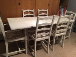 Sold Please Contact For Custom Orders - Dining Table & 6 Chairs, Floral Upholstry, 4 Dining Chairs 2 Carvers
