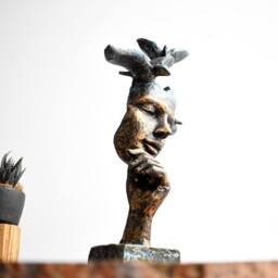 Abstract Mask Sculpture With Birds Modern Art Decor - thumbnail 2
