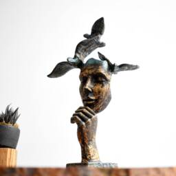 Abstract Mask Sculpture With Birds Modern Art Decor - thumbnail 3