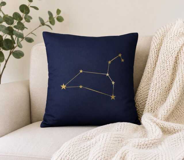 Leo Zodiac Pillow Cover 16x16, Navy Blue Constellation Throw Pillow, Astrology Cushion, Celestial Home Decor Gift For Her - image 1