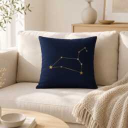 Leo Zodiac Pillow Cover 16x16, Navy Blue Constellation Throw Pillow, Astrology Cushion, Celestial Home Decor Gift For Her - thumbnail 3