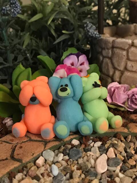 Glow in The Dark Teddy Bear Set, See No Evil, Hear Speak Polymer Clay - image 1