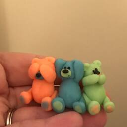 Glow in The Dark Teddy Bear Set, See No Evil, Hear Speak Polymer Clay - thumbnail 2