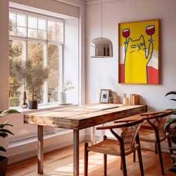 Funny Cat Art Print, Pop Style Poster, Quirky Animal Wall Decor, Bar Cart Art, Yellow & Red Gallery Wall, Modern Lover Gift - thumbnail 2