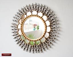 Silver Round Mirror Wall Decor For Living Room- Peruvian Hanging - Fathers Day Gift Art- Sunburst On The