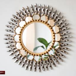 Silver Round Mirror Wall Decor For Living Room- Peruvian Hanging - Fathers Day Gift Art- Sunburst On The - thumbnail 2