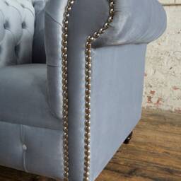 Unique British Handmade Platinum Grey Velvet Chesterfield Armchair - thumbnail 2