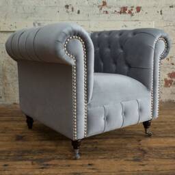 Unique British Handmade Platinum Grey Velvet Chesterfield Armchair - thumbnail 3
