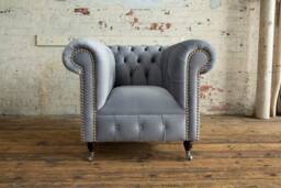 Unique British Handmade Platinum Grey Velvet Chesterfield Armchair - thumbnail 1
