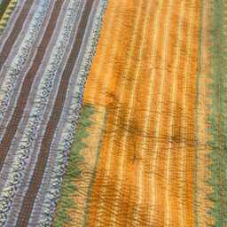 Patchwork Reversible Block Print Cotton Kantha Quilt Traditional Handmade Bedding - thumbnail 2