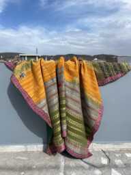 Patchwork Reversible Block Print Cotton Kantha Quilt Traditional Handmade Bedding - thumbnail 1