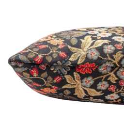 Morris Style Leaves & Berries Boudoir Cushion in Deep Black. Signature Tapestry Fabric. 17x12 - thumbnail 3