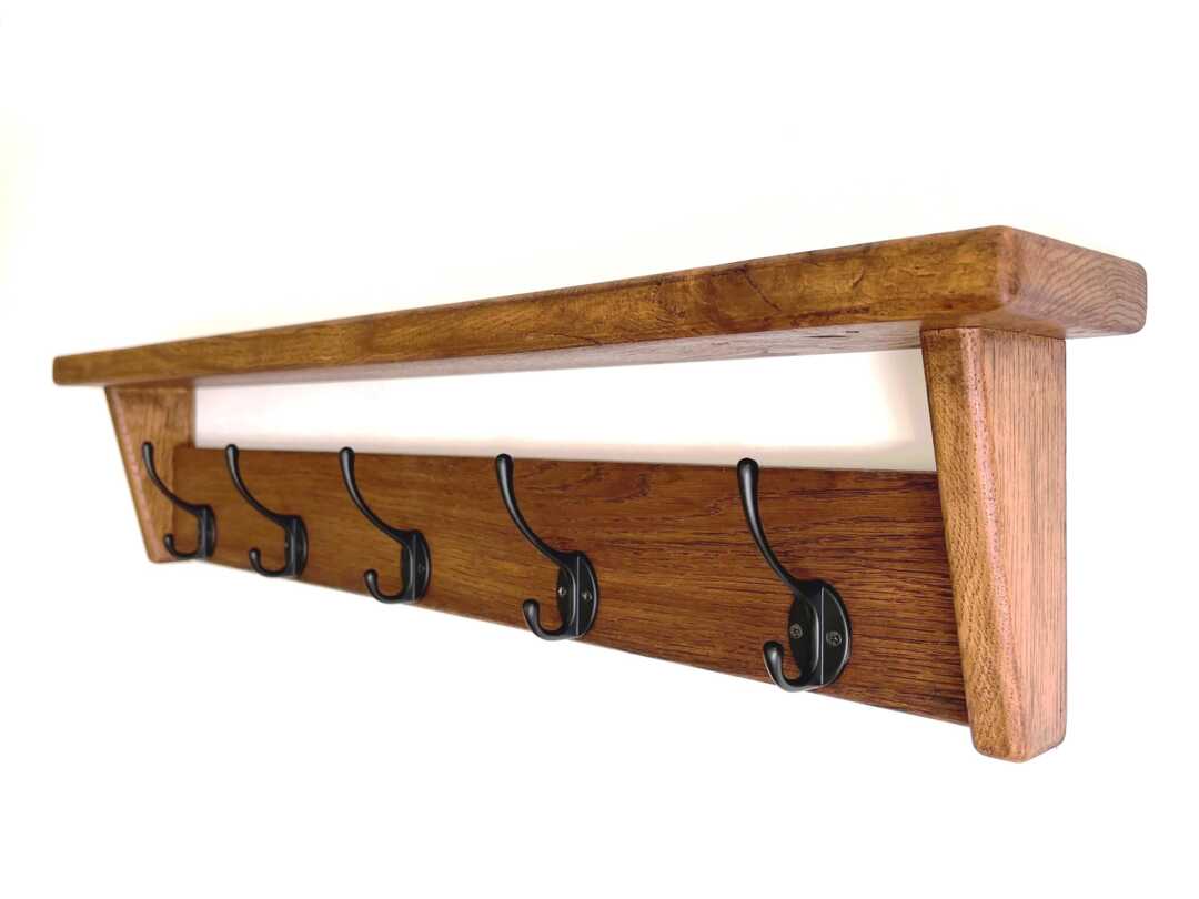 Solid Oak Coat Rack, Dark Hat Hook, Greyish Handmade Wooden