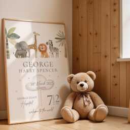 Personalised Baby Birth Stats Print New Keepsake Gift, Safari Animal Nursery Decor - thumbnail 2